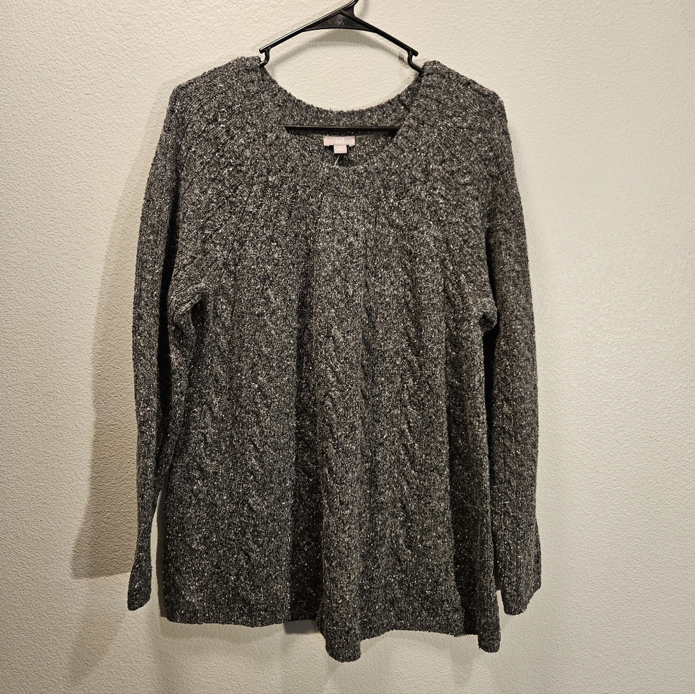 J.Jill Chunky Cable Knit Wool Blend Sweater Women Size Medium Gray New